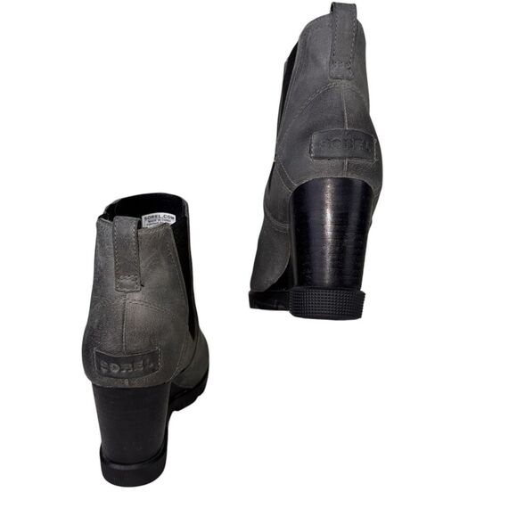 Sorel JOAN UPTOWN Wedge Chelsea Boots Womens Sz 7.5 Gray Leather - Picture 6 of 8